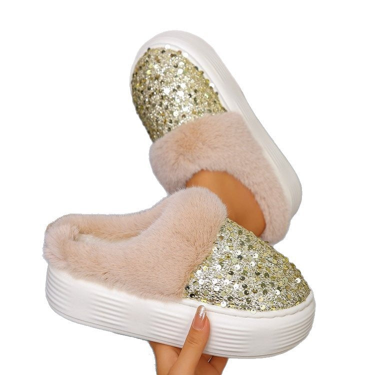 Exportplus sizewomen's thick sole cotton shoes fleece-linedthickenedfall and winternew arrival snow boots sequinfashion cross-border snow boots