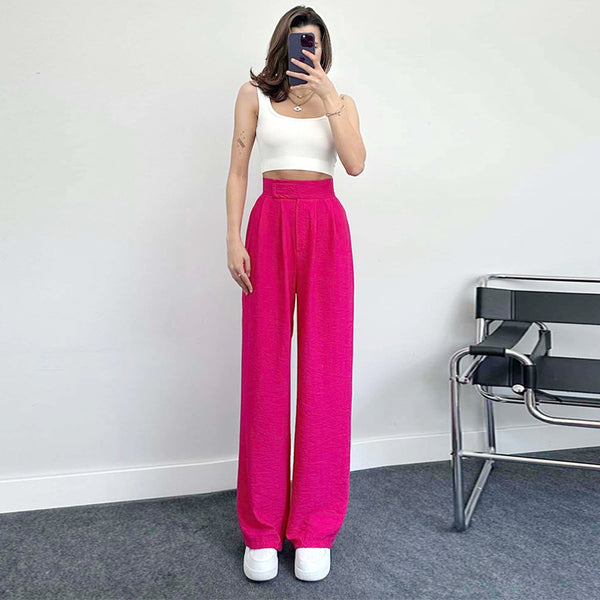 Spot,  , European and American comfortable casual pants, women's linen fabric,  popular straight high-waisted trousers