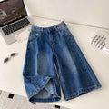 Lazy feeling new arrivalhigh waist wide leg denim half length pants women's summercasualcasuallooseslimming lookeasiest for matchstraight-leg pants