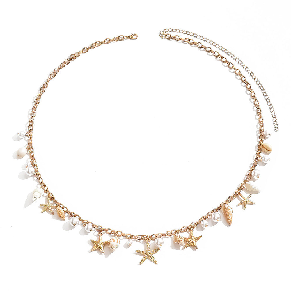 Wholesale seashell waist chain - cross-border, beachy vacation style, starfish accents, niche high-end faux pearl body chain waist accessory