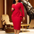 D606  foreign trade women's clothing  winter new long-sleeved pleated bodycon ol plus size foreign trade dress