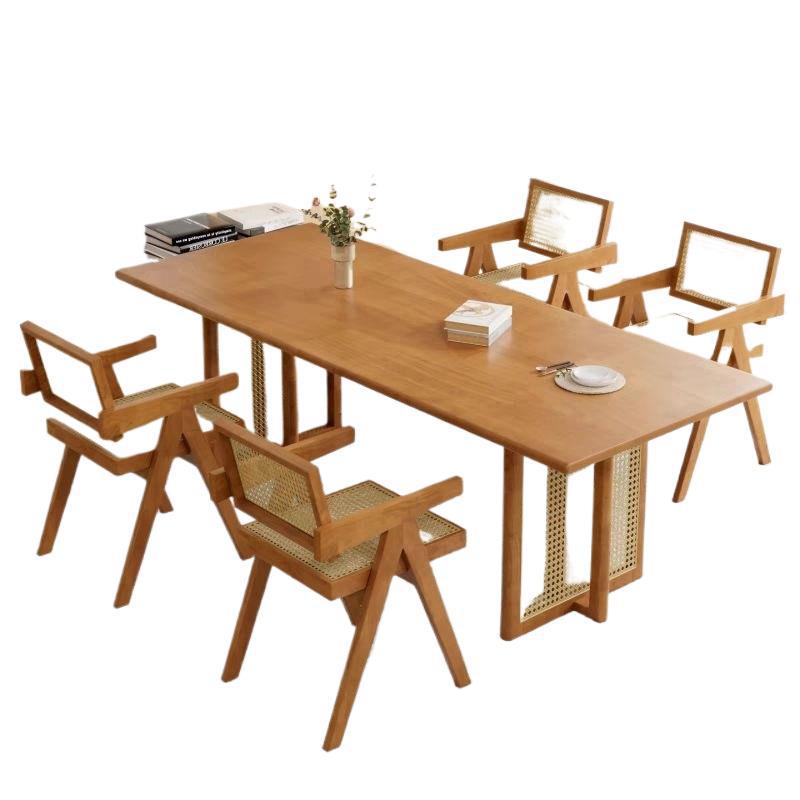 Japanese-style solid wood dining table, small apartment rattan woven table, minimalist rectangular b&b nordic dining table and chair set