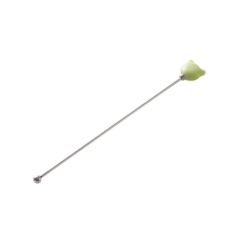 Candy-colored ceramic bear head stirring stick - anti-scald, high-style coffee stirrer & 304 stainless steel wine stirrer