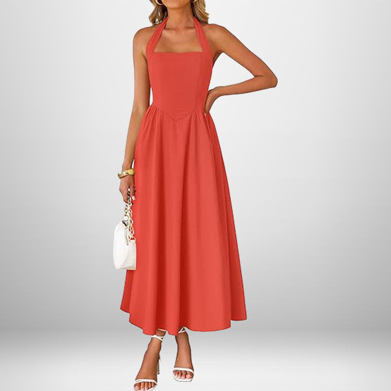 cross-border e-commerce women's fashion: european and american summer new arrivals - stylish and elegant wide strap halter neck backless dress