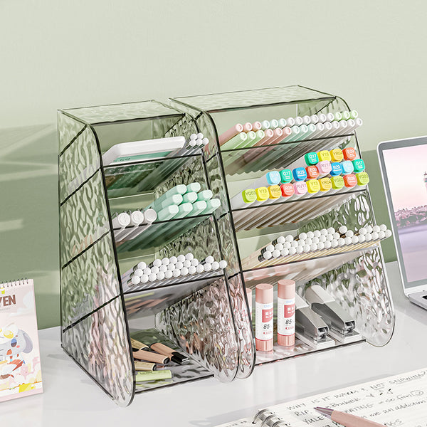 Large capacity diagonal pen holder Children and girls Student desk Desktop transparent partition storage pen holder rack