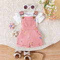 Amazon spring new girls' baby outfit set: solid color short-sleeve top with printed overalls two-piece set