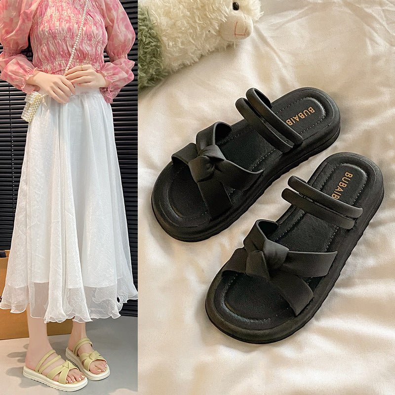 Women's summer outdoor soft sole slippers fashion new thick sole sandals easiest for match one-character sandals slippers one-pedal slippers