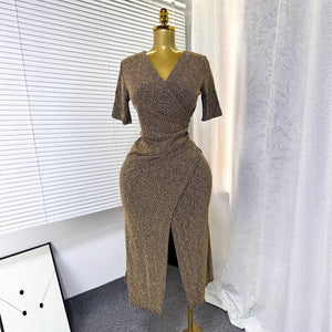 Fashiondress women's  summer new sexy v neck slit waist slimming lookelegant bright silk hot diamond long skirt