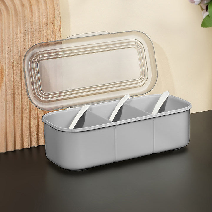 Japanese-style minimalist seasoning box kitchen supplies spice jar salt shaker with spoon transparent multi-compartment with lid for home use