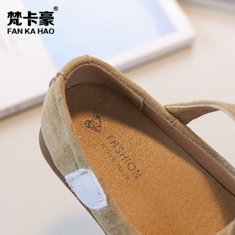 Vancahao niche style design k-style girl mary jane princess shoes  spring & fall new arrivalkids suede flats