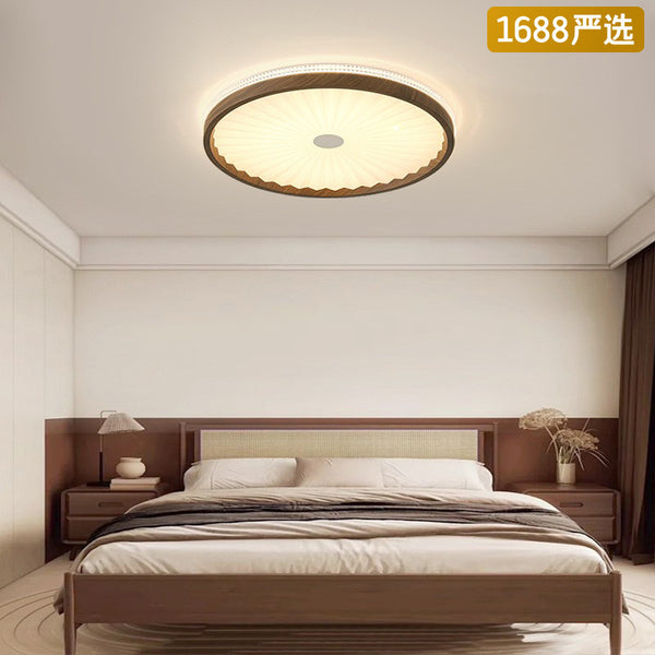 [Strict Selection] Ceiling Light LED Eye Protection Round Pleated Restaurant Light Medieval Wabi Sansan Wind Walnut Tea Room Light