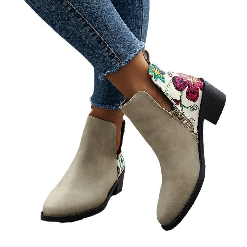 plus size cross-border new arrival suede pointed toe thick heel slip-on western short boots side zipper stylish trendy chelsea boots