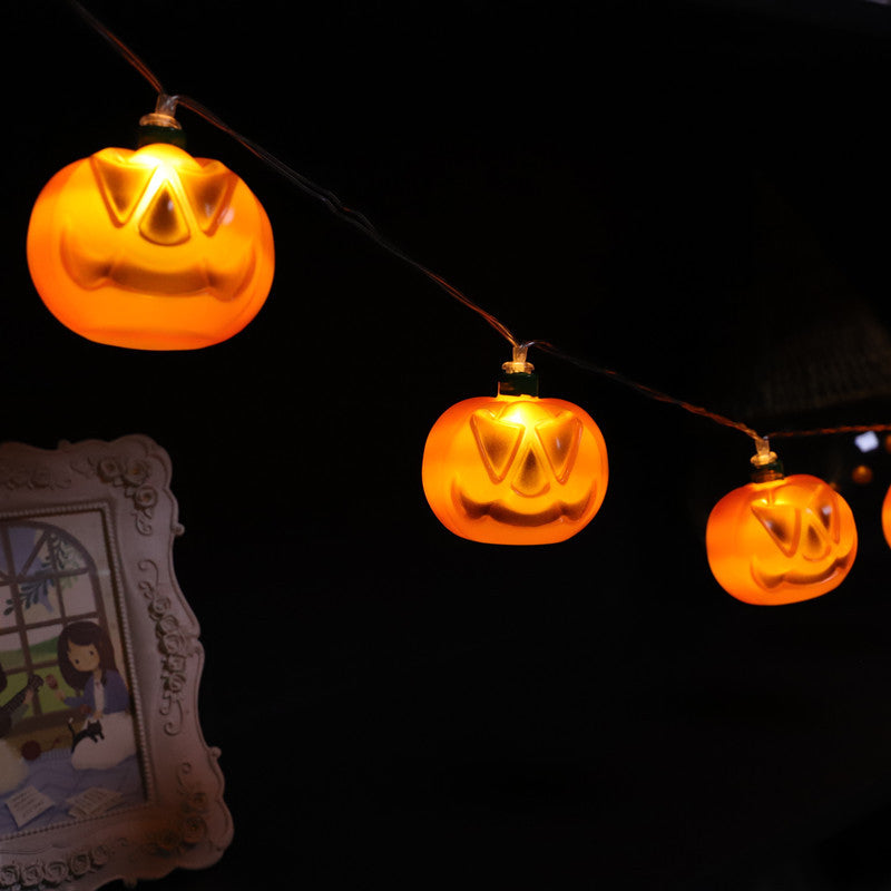 Cross-border LED Halloween blow-molded pumpkin head decorative light string party arrangement horror ghost festival battery box LED lanterns
