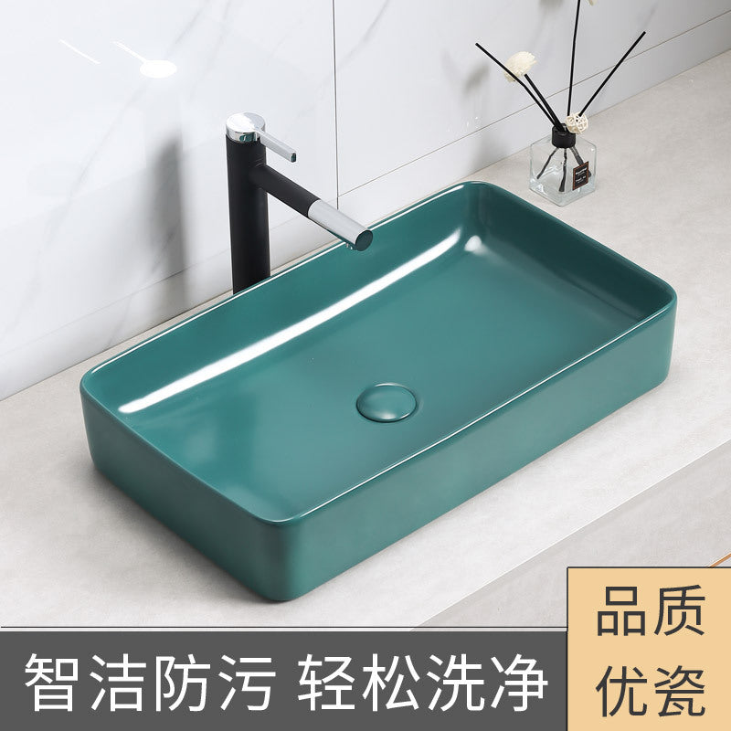 陶瓷墨绿色台上陶瓷盆北欧风格酒店一体盆支持颜色跨境专供