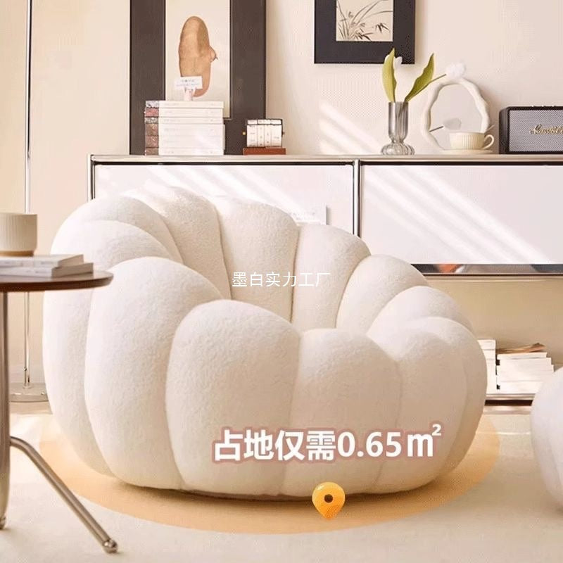 Cream wind lazy sofa reclining and sleeping pumpkin sofa leisure chair lamb wool fabric sofa single sofa