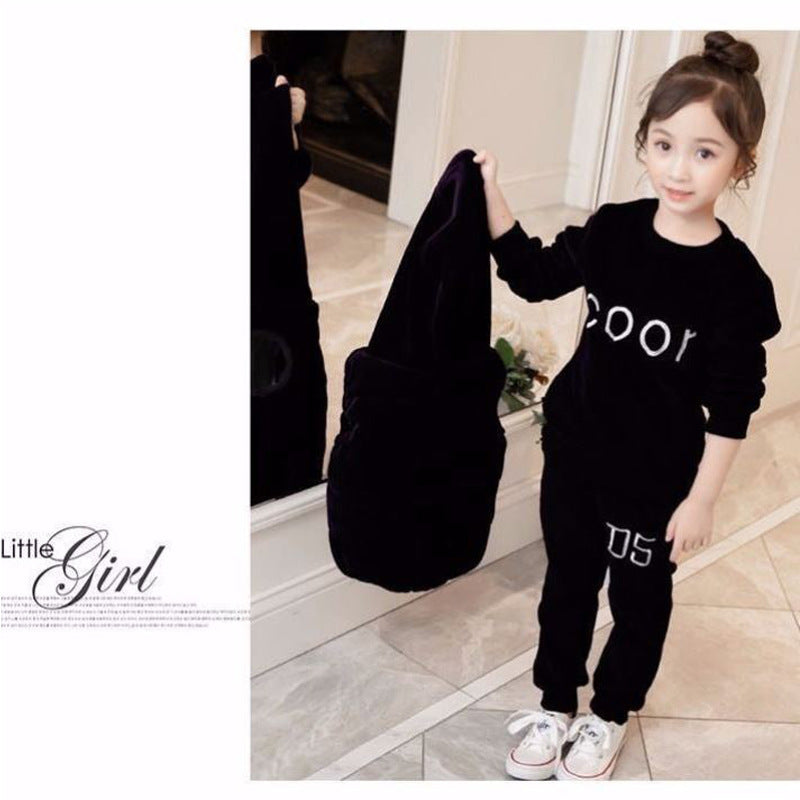 Girls' winter outfit  set: mid-to-large size children's autumn coat, three-piece korean style casual and versatile set