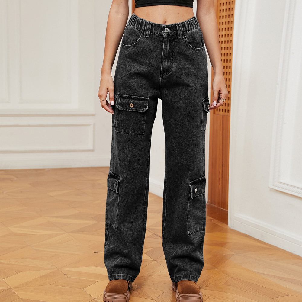 American hot girl fashion cross-border  new washed semi-elastic design stylish denim workwear casual pants for women