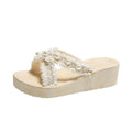 Wedge heel chanel-inspired pearl slippers - women's summer outdoor wear, 2024 new thick-soled platform sandals with heel