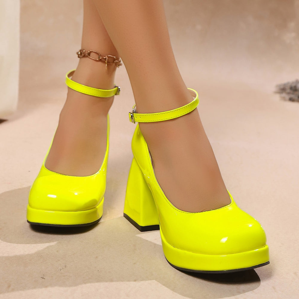 Thick heel 9cmplus sizemary jane high heels lolita high heels small leather shoes petitesflatsinner heightening sweet and cool