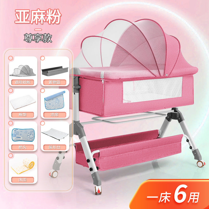 Baby crib newborn bed splicing large bed baby rocking bed bb children's bed cradle bed multifunctional movable foldable