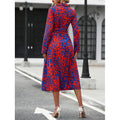 Shipped to fashion cross-border  all-over printing buttons long sleeves waist a-line dress independent station