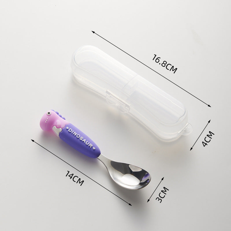 New creative cartoon dinosaur soft-handled children's coin-shaped spoon, cute style stainless steel spoon, student tableware wholesale