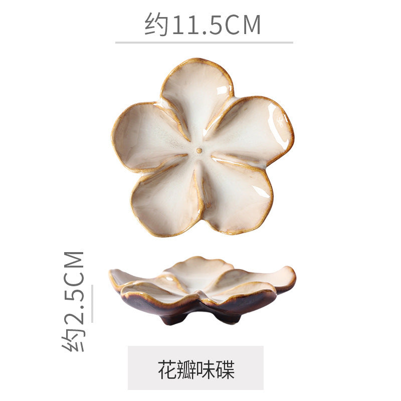Retro japanese ceramic dish flower shape small dish creative dish dipping dish side dish multi-color kiln dish