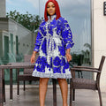 D114t women's autumn fashion printed tie-up maxi dress - plus size european & american style - perfect for cross-border e-commerce on