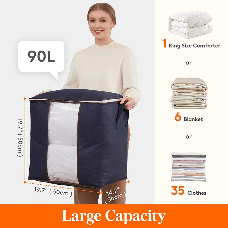 Household large-capacity clothes storage bag, duffel bag, quilt storage bag, transparent window, thickened non-woven storage box.