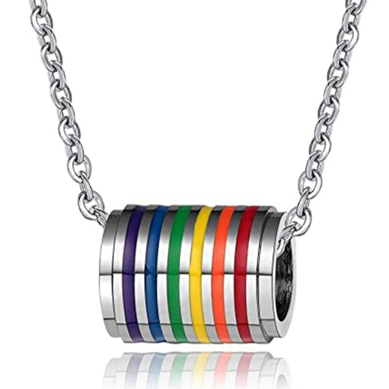 supply necklace stainless steel colorful cylindrical roller titanium steel pendant same-sex couple chain