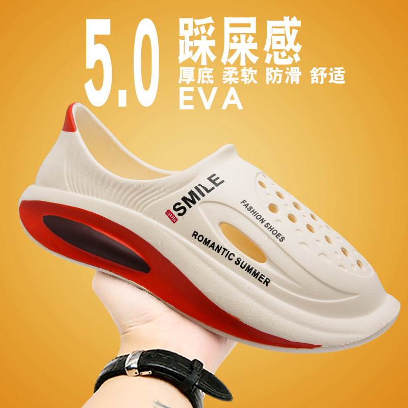 Cross-border new men's hole shoes summer wear stepping on shit feeling beach thick-soled lazy bag head coconut slippers wholesale