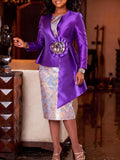 New arrivalfashion silmdress elegance jacquard patchwork satin lotus leaf sleeves waist asymmetrical hip-hugging dress