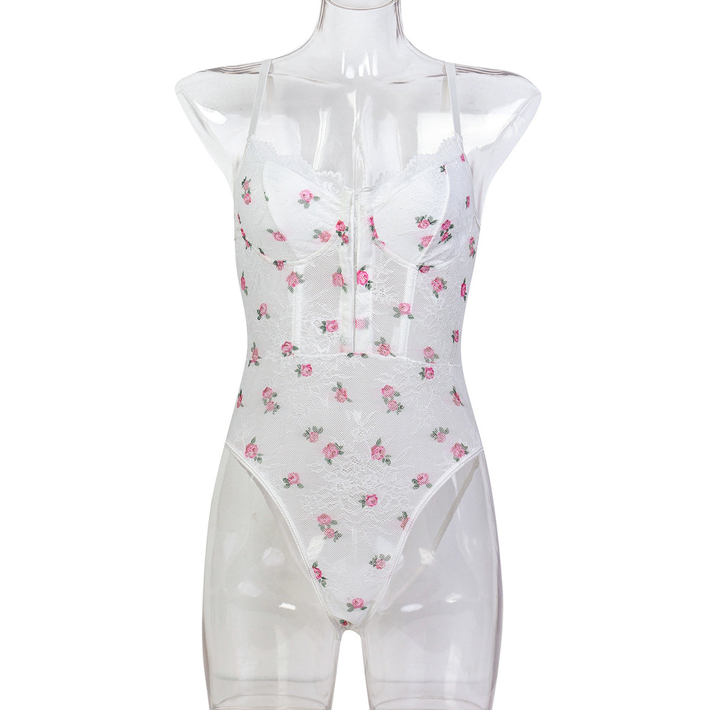 specializes in European and American women's clothing lace printing fresh loli suspender hip tight onesie wholesale 3642