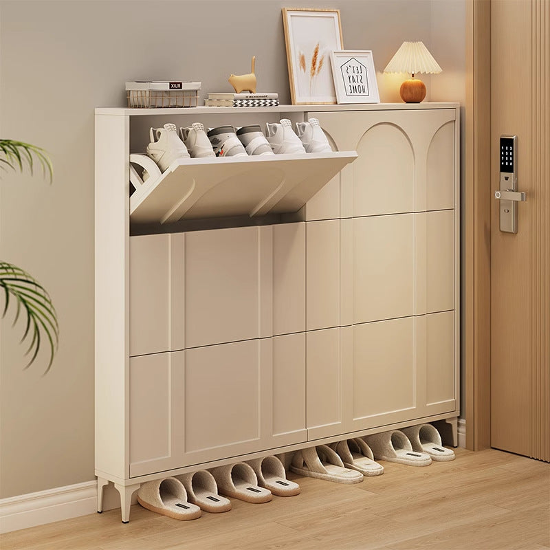 Ultra-thin tipping shoe cabinet cream style for home door small narrow entrance door shoe cabinet space-saving entrance cabinet all-in-one shoe rack