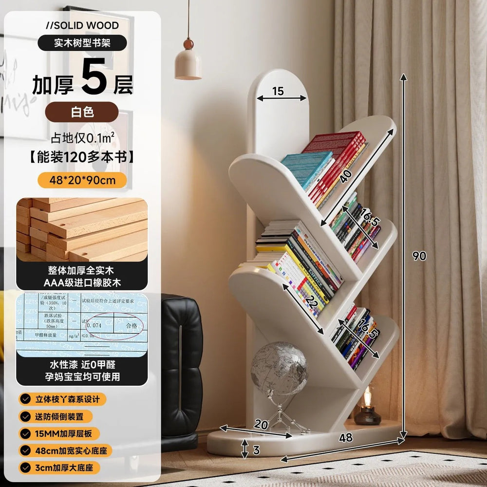 Solid wood bookshelf tree branch floor-standing bookcase storage rack living room wall bedside bedside table replacement bookshelf