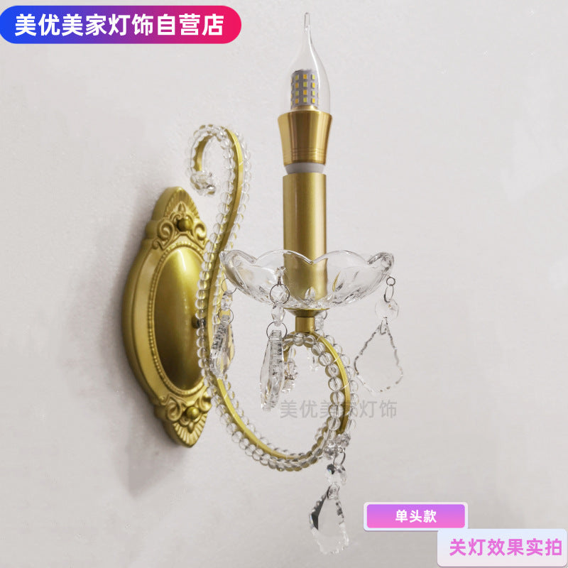 American bedside bedroom wall lamp french living room study aisle staircase high-end crystal lamp