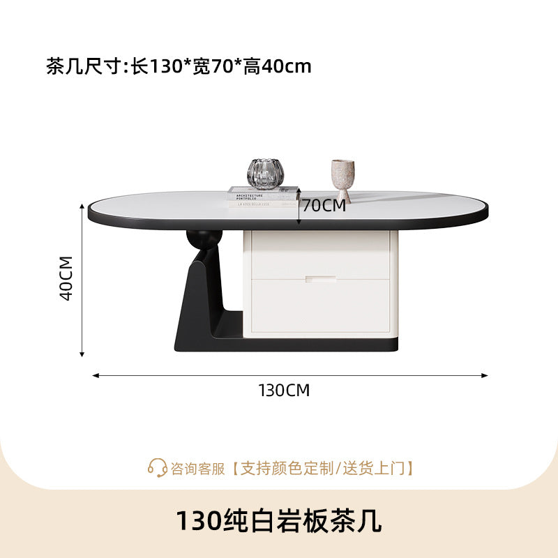 living room home small apartment coffee table oval slate storage solid walnut wood mid-century style with drawer