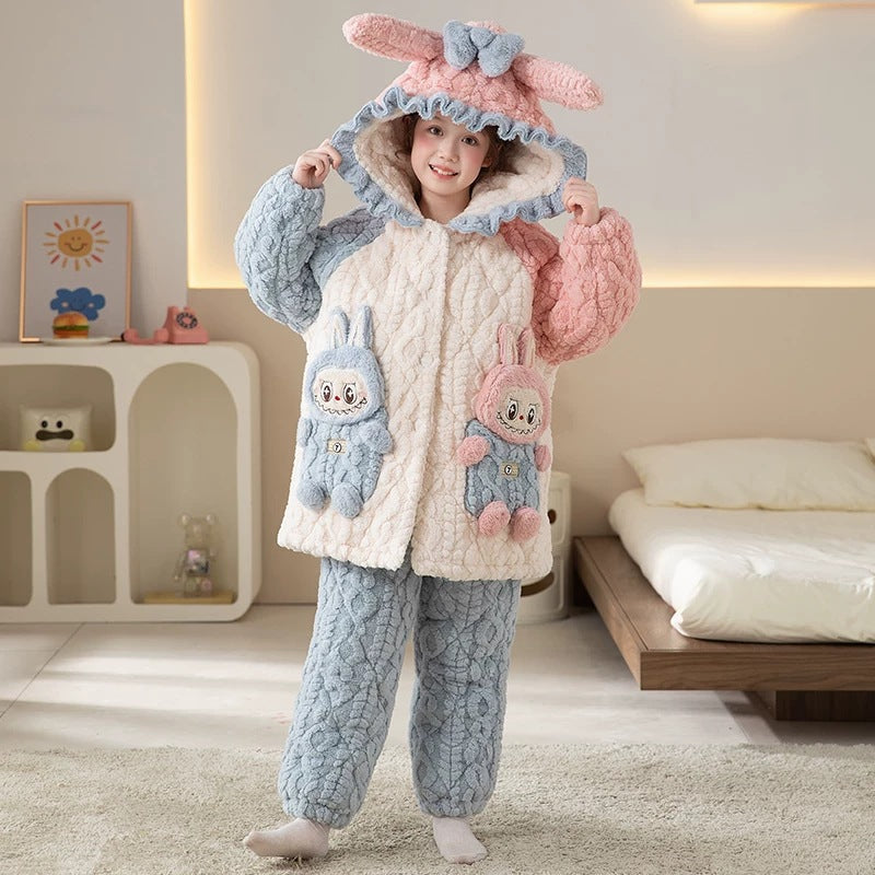【triple-layer quilted, fleece-lined, extra thick】new girls' winter pajamas - coral fleece kids' home clothes - winter collection