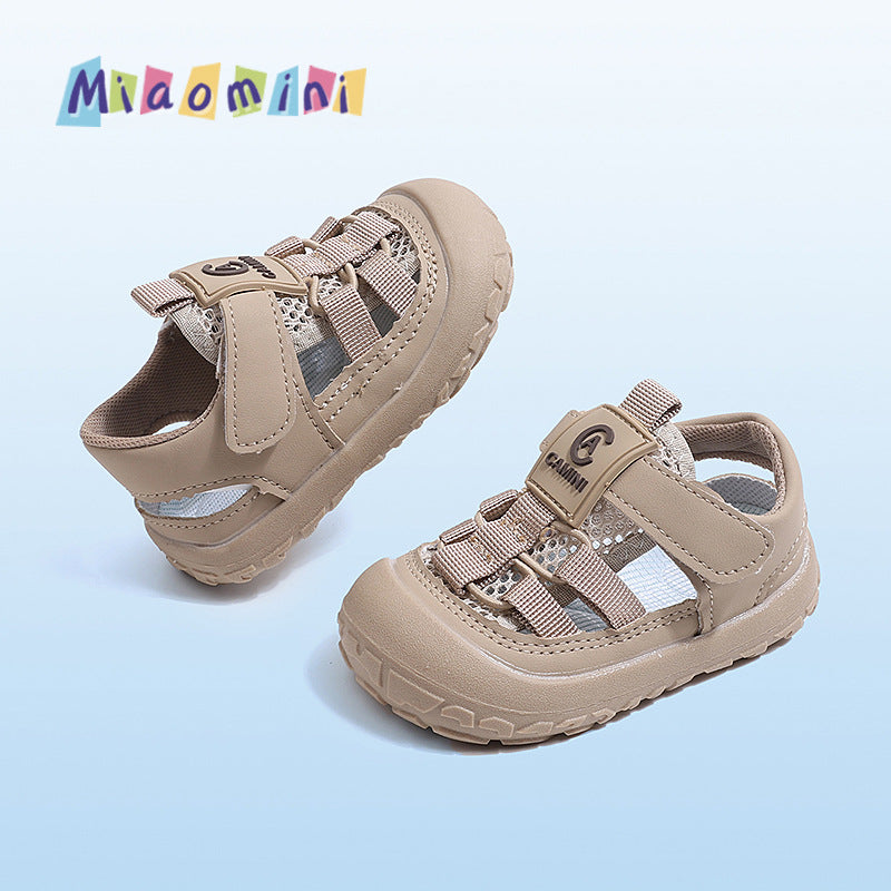 Summer new baby soft sole first walker sandals, boys and girls velcro anti-kick closed toe breathable toddler athletic sandals