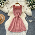 Korean style sleeveless a-line midi dress - versatile, round neck, high waist, slimming, pink, elegant, summer workwear