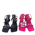 Za new 2024 summer square toe ankle strap rhinestone wine glass heel women's french casual open back sandals