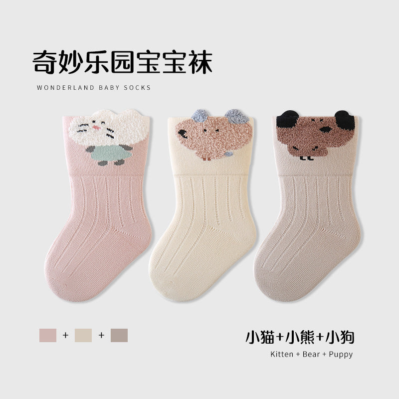 Babylon newborn kids socks combed cotton breathable boneless baby socks cartoon animal pure color newborn socks