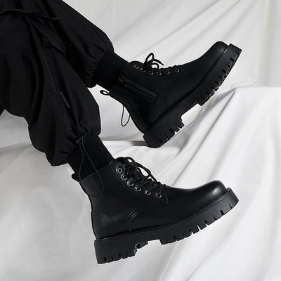 Side zipper martin boots 2026 spring new black height increasing thick sole british style motorcycle high top leather shoes workwear shoes