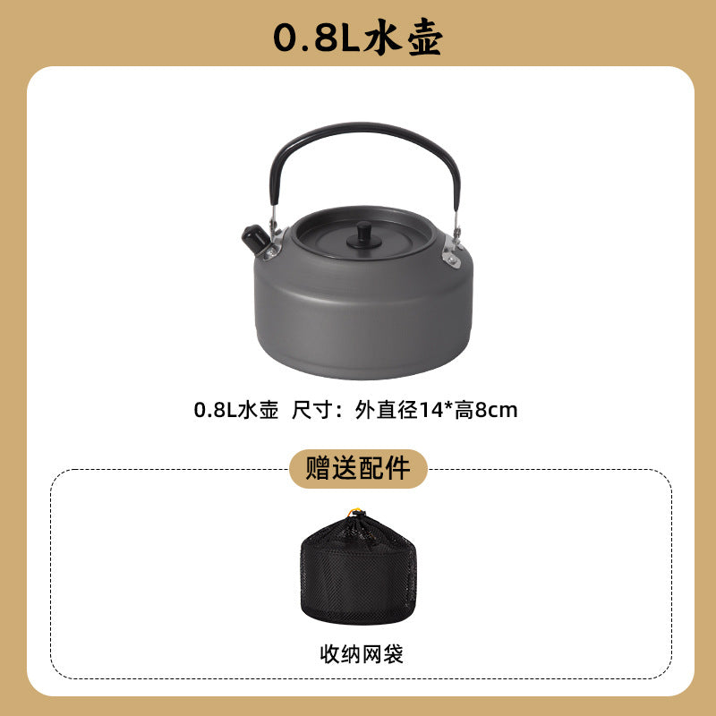 Outdoor cookware set: kettle, frying pan, cooking pot - camping gear, camping cookware, portable foldable cookware for portable stoves (e.g., butane stoves)