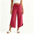 cross-border  women's summer lightweight solid color elastic waist drawstring pocket side button casual capri pants