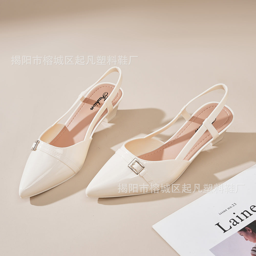 Toe-cap sandals new arrival2026summerfashion glossy pointed toe sandals outwear high heels women's toe-cap back hollow sandals