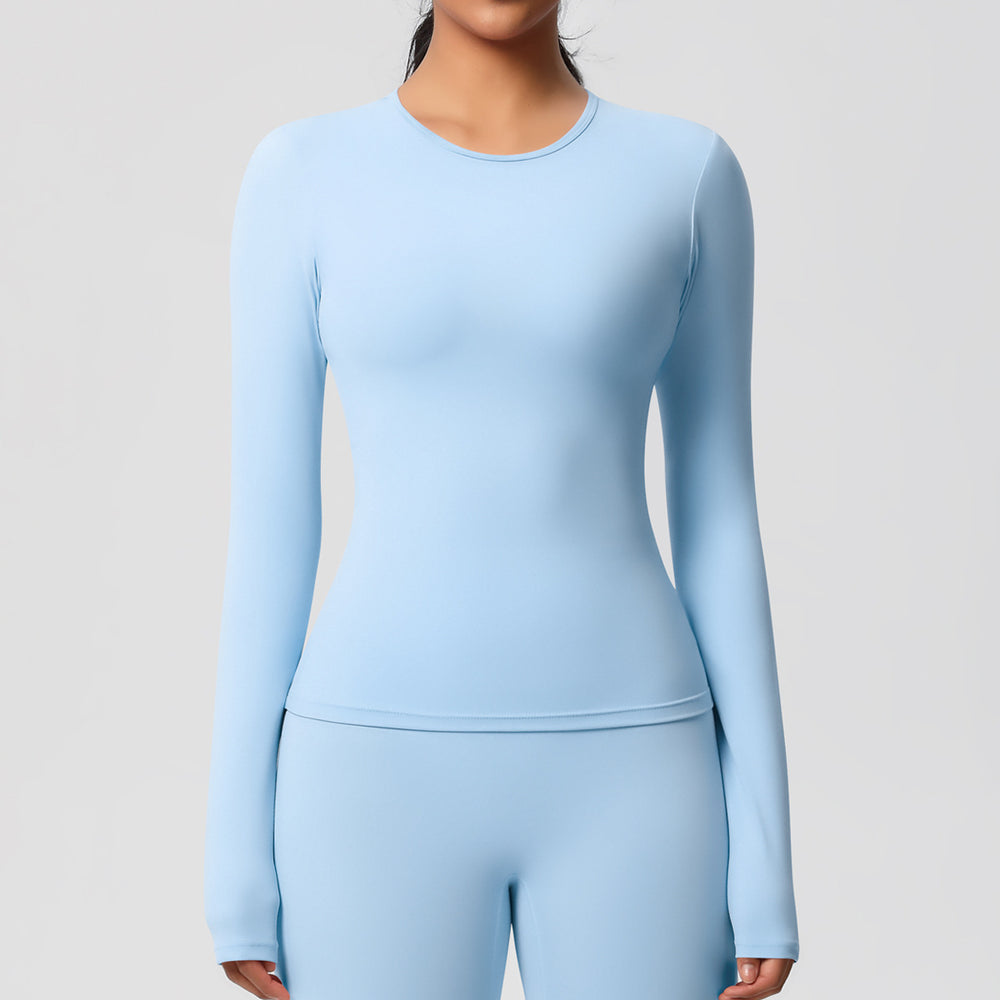New arrival in stock cross-border double-sided brushed solid color longline training sports long sleeve t-shirt running fitness yoga top for women