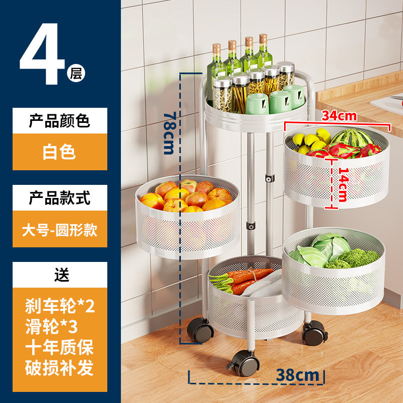 360-degree rotating vegetable organizer, kitchen floor-standing multi-tier round storage rack, dedicated basket storage for vegetables