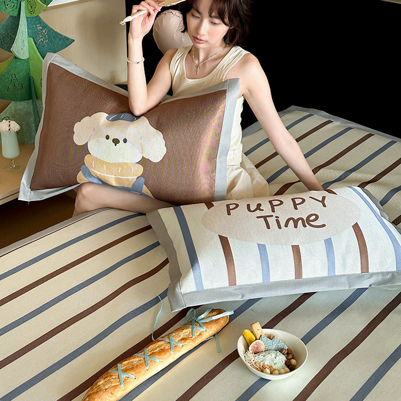 Summer cartoon ice silk mat three-piece set cute mix and match cool silk ice summer soft mat 1.5m 1.8m