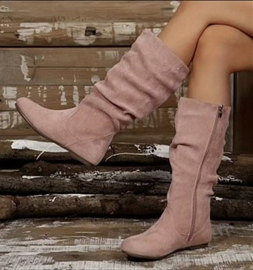 Export cross-border pleated boots autumnew arrivalretro style flats suede plaidretro boots for women